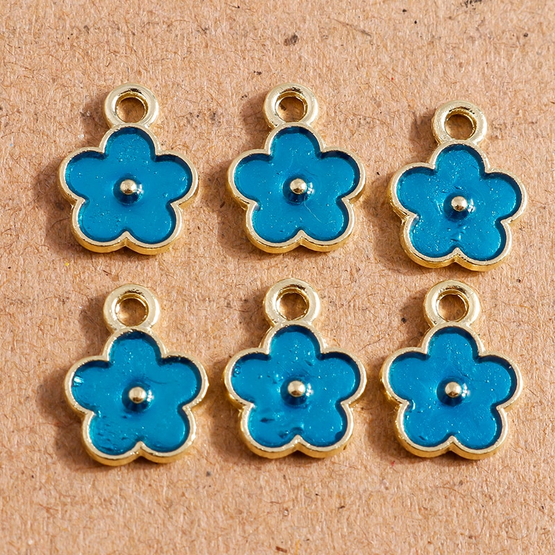 10Pcs 9*12Mm Lichtmetalen Enamel Leuke Bloem Bedels Voor Sieraden Maken Diy Handgemaakte Vrouwen Oorbellen Hangers kettingen Accessoires: Blue Color