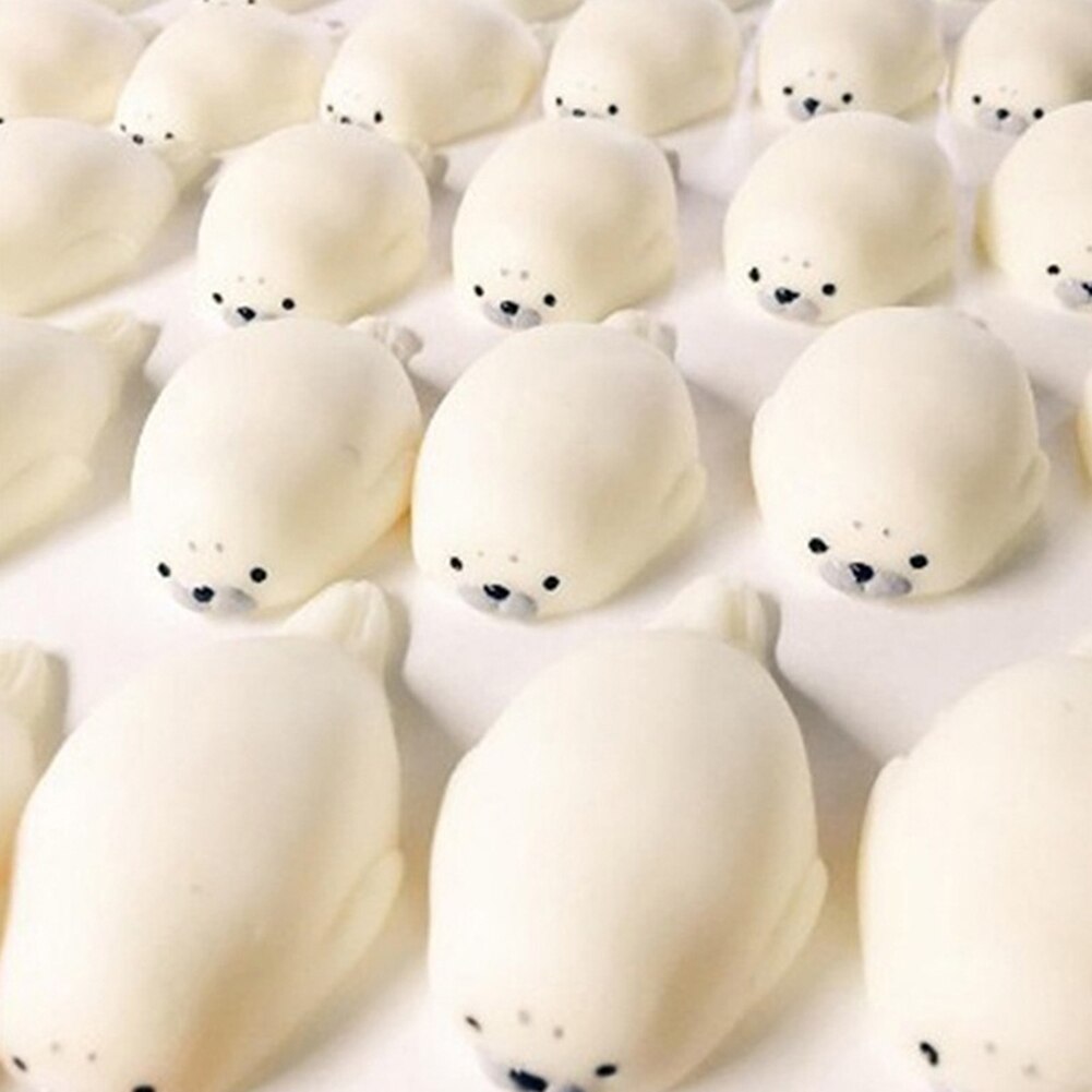 Cute Soft White Seal Stress Relieve Squishy Squeeze Healing Toy Adult Kids