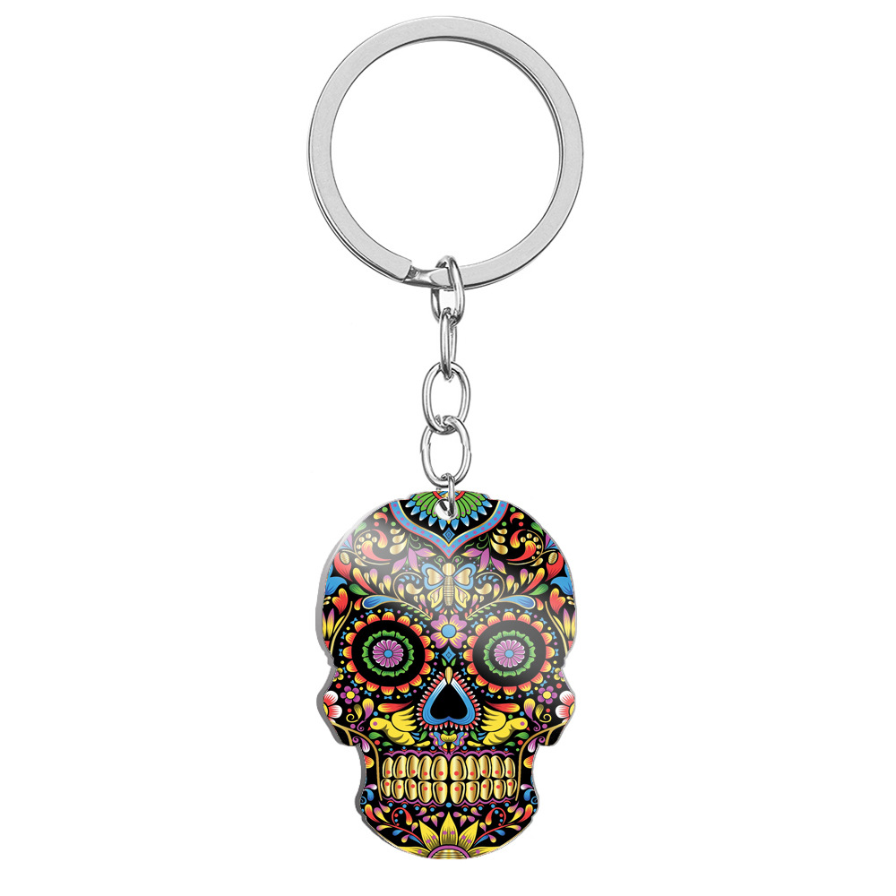 HNSP collar con colgante de calavera con impresión 3D de acero inoxidable para hombres y mujeres, joyería de Halloween, accesorio de: Bañado en rodio de imitación