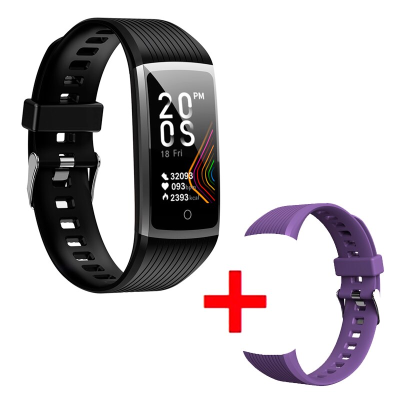 Smart Bracelet Men Women Fitness Tracker band 4 Heart Rate Blood Pressure Pedometer Wristband Watch For XiaoMi Honor IOS Phone: Black Purple Strap