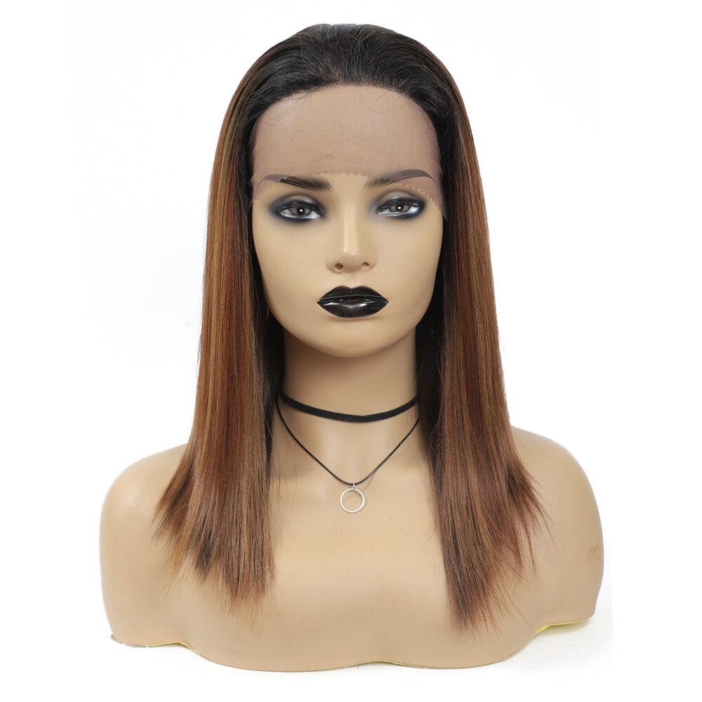 X-TRESS 18'' Dark Roots Ombre Black Lace Front Synthetic Wig for Black Women High Temperature Fiber Hair Trendy Medium Length: OP27