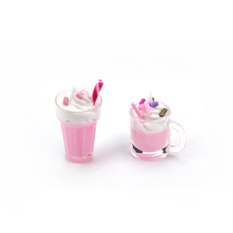 1Pcs 1/12 Poppenhuis Miniatuur Accessoires Mini Hars Aardbei Milkshake Beker Simulatie Voedsel Model Speelgoed Poppenhuis Decoratie