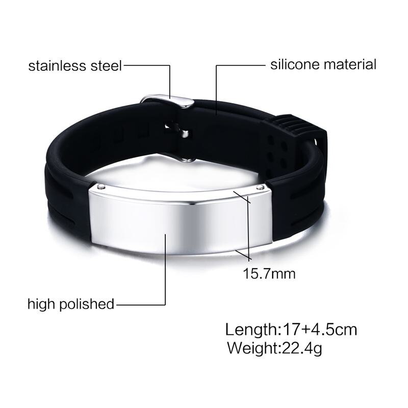 Vnox DIY Gravur Worte/Logo Ich würde Armbinde lässig Schwarz/Grau Farbe Silikon Armbänder für Frauen Männer Sportliche Schmuck