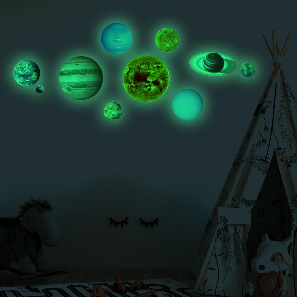 1Set Planet Solar System Fluorescent Wall Stick The Universe Planet Galaxy Children Room Bedroom Luminous Wall Stickers