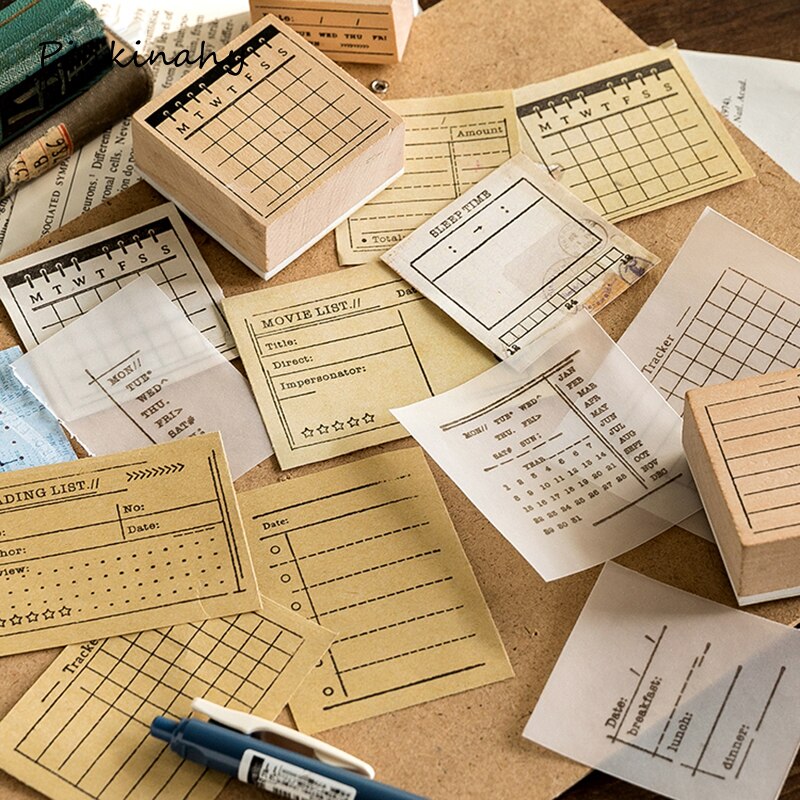 Retro checklista dag/vecka/månadsplan tidsplanerare trä gummistämpel set diy scrapbooking kort dekoration prägling  yz009