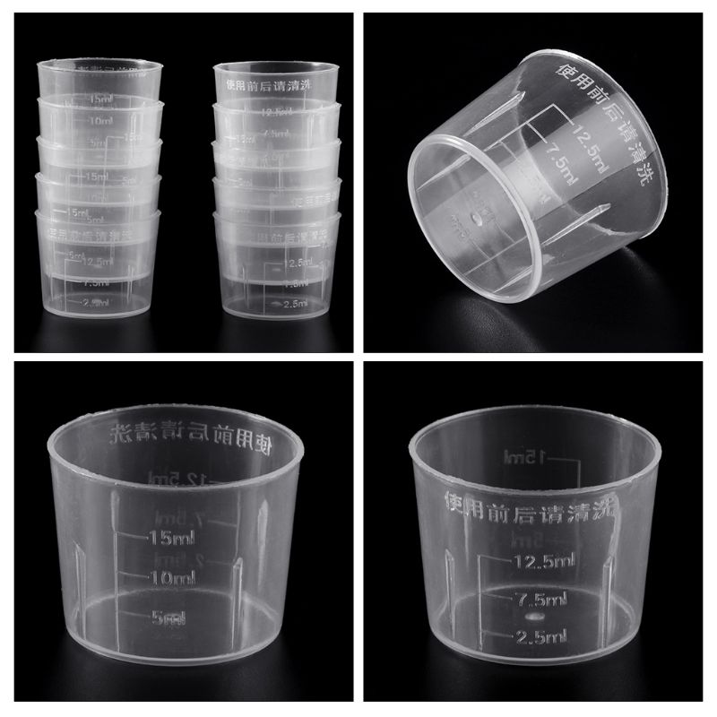 10Pcs 15ml Clear Plastic Measuring Cup Graduated Measure Beaker Measuring Medicine Cups For Lab C5AE