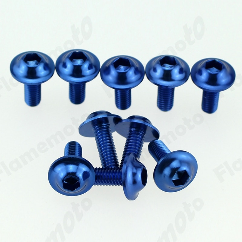 10 Uds tornillo de motocicleta perno pernos azules tornillo de aluminio adorno M6 x 16mm Universal