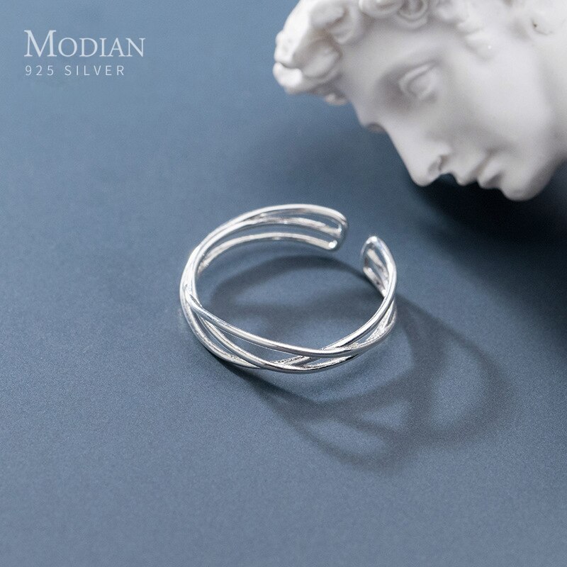 Modian géométrique trois couches ligne anneau pour les femmes réel 925 en argent Sterling ouvert Abjustable bagues Fine bijoux