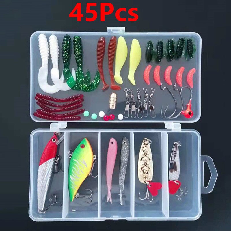 Juego de señuelos giratorios para piscardo Popper VIB, cuchara dura suave, anzuelos de pesca, aparejo herramientas de pesca, 45-139 Uds.: 45Pcs