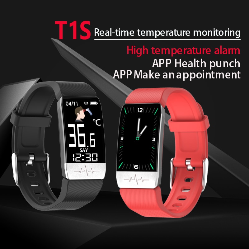Sales T1s Smart Horloge Body Temperatuur Hartslagmeter Fitness Horloge Ecg Muziek Control Sport Smartwatch Mannen Vrouwen