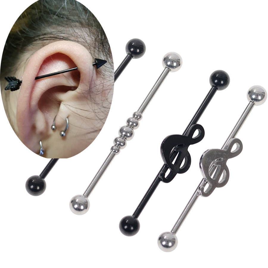 1PC Stainless Steel Industrial Barbell Ear Helix Piercing Labret Lip Ear Cartilage Stud Earrings Piercing Body jewelry Black