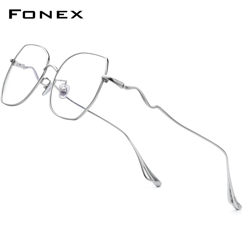 FONEX – monture de lunettes en titane pour femmes, de à la , surdimensionnée, carrée, Prescription optique, myopie, , 8561: Argent