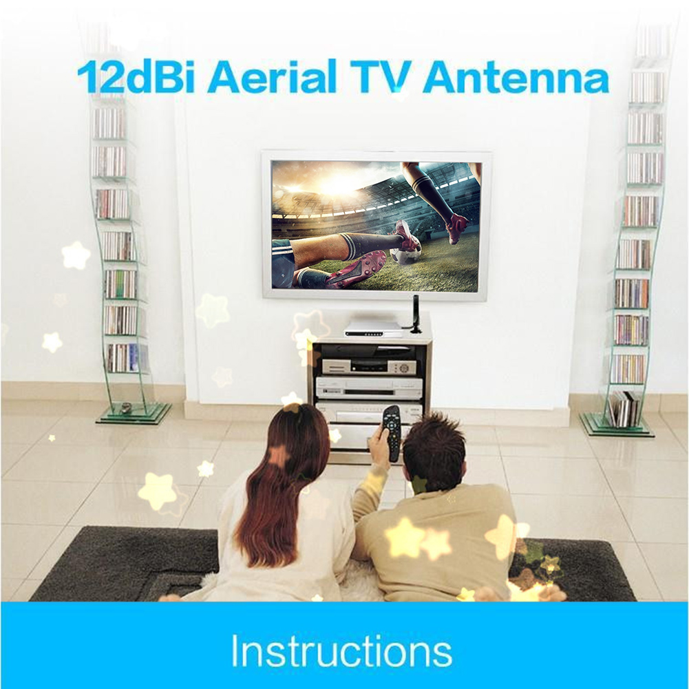 Indoor HDTV Signal Receiver Amplifier 12dBi 1080P TV Antenna Booster 50 Miles Digital HDTV Aerial Receiver for Indoor