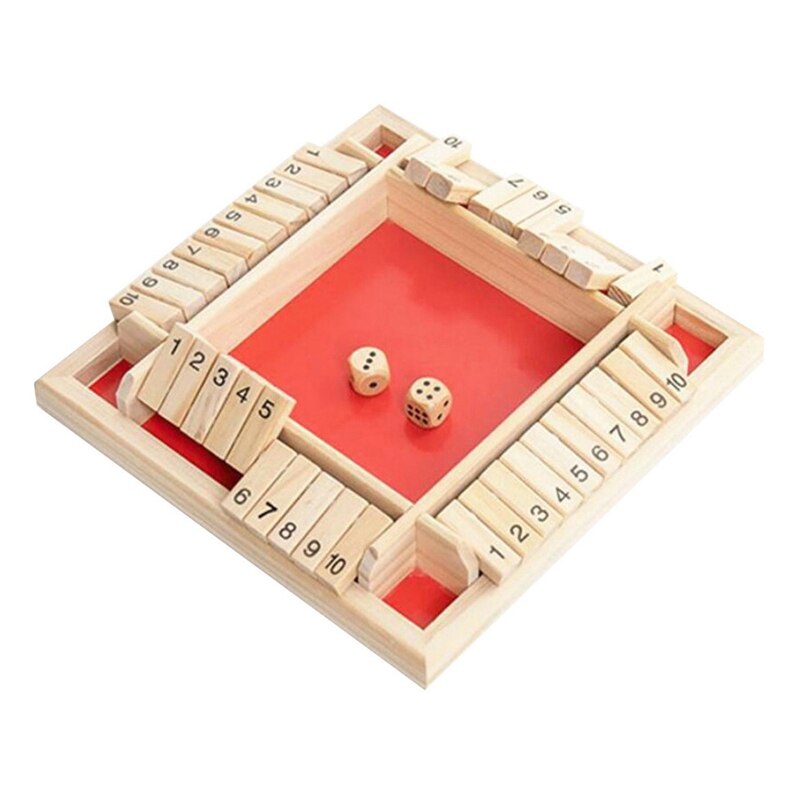 Traditional Four Sided Shut the Box Dice Game Wooden Board Game with 2 Dice for Kids Adults Tabletop Pub Board Game: Default Title