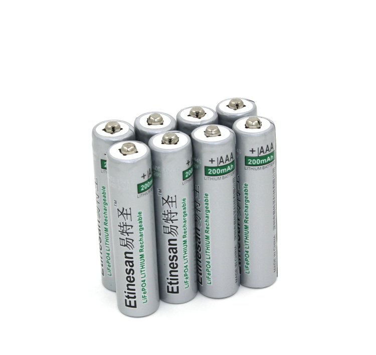 3.2V 10440 AAA 200mAh LiFePO4 lithium li-ion LiFePO4 Rechargeable Batteries: 8pcs batteries