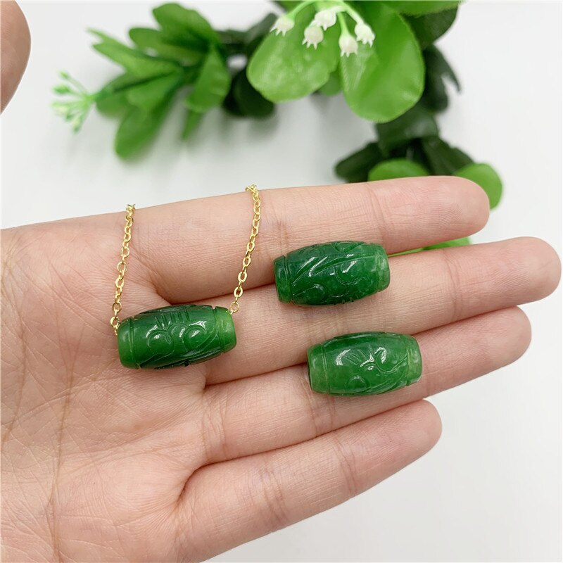 Collier en Jade vert naturel 20MM, 1 pièce, perles Ruyi sculptées à la main, pendentif, bijoux amulette à la , pour femmes, corde gratuite,