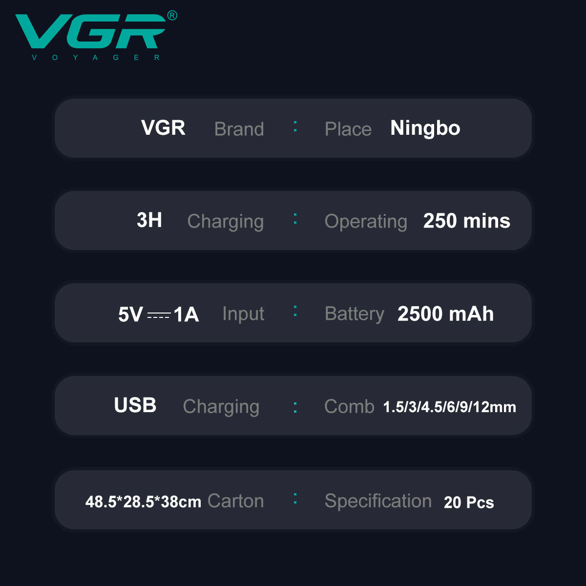 VGR Schaar Professioneel Haar trimmer 9000 tpm Kapper Haarsnijmachine Digitale weergave Kapsel Tondeuse voor mannen V-003