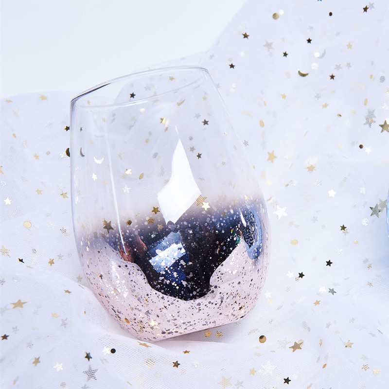 2 stk / mye 500ml krystallglass kopper varmebestandig stjernehimmel kopp glassvarer drikkeglass til vannjuice øl vinbar glass: Rosa