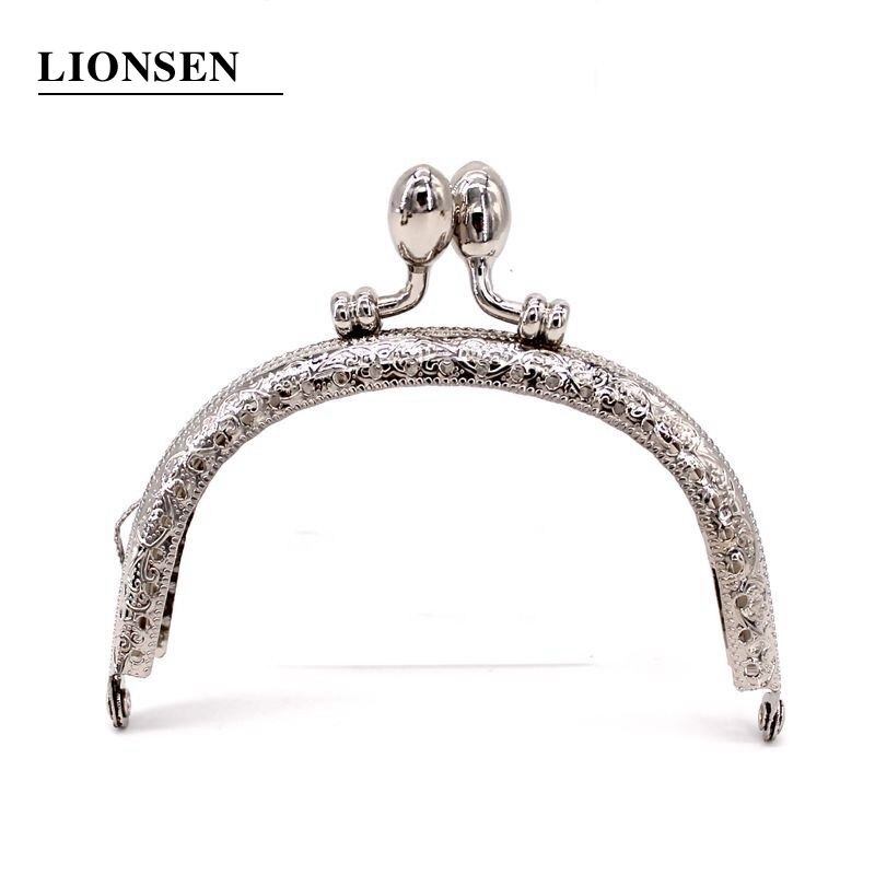 LIONSEN 9.5cm Bud Retro Round Metal Purse Frame Handle for Clutch Bag Coin Kiss Clasp Lock Antique Bronze Hardware Bag Accessory: Silver