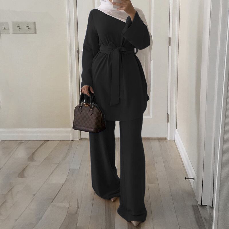 Muslim cotton chambray patch pocket pant Abaya Blue