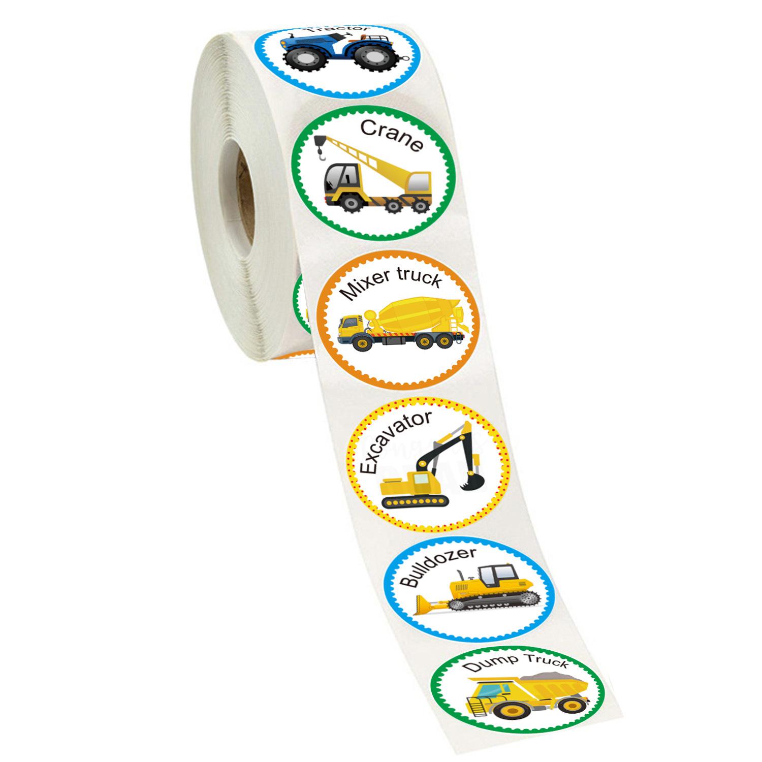 50-500pcs 8 Cars Pattern Reward Sticker for Kids Construction Sticker Cute Cartoon Bus Tank Train Truck Stationery Seal Sticker