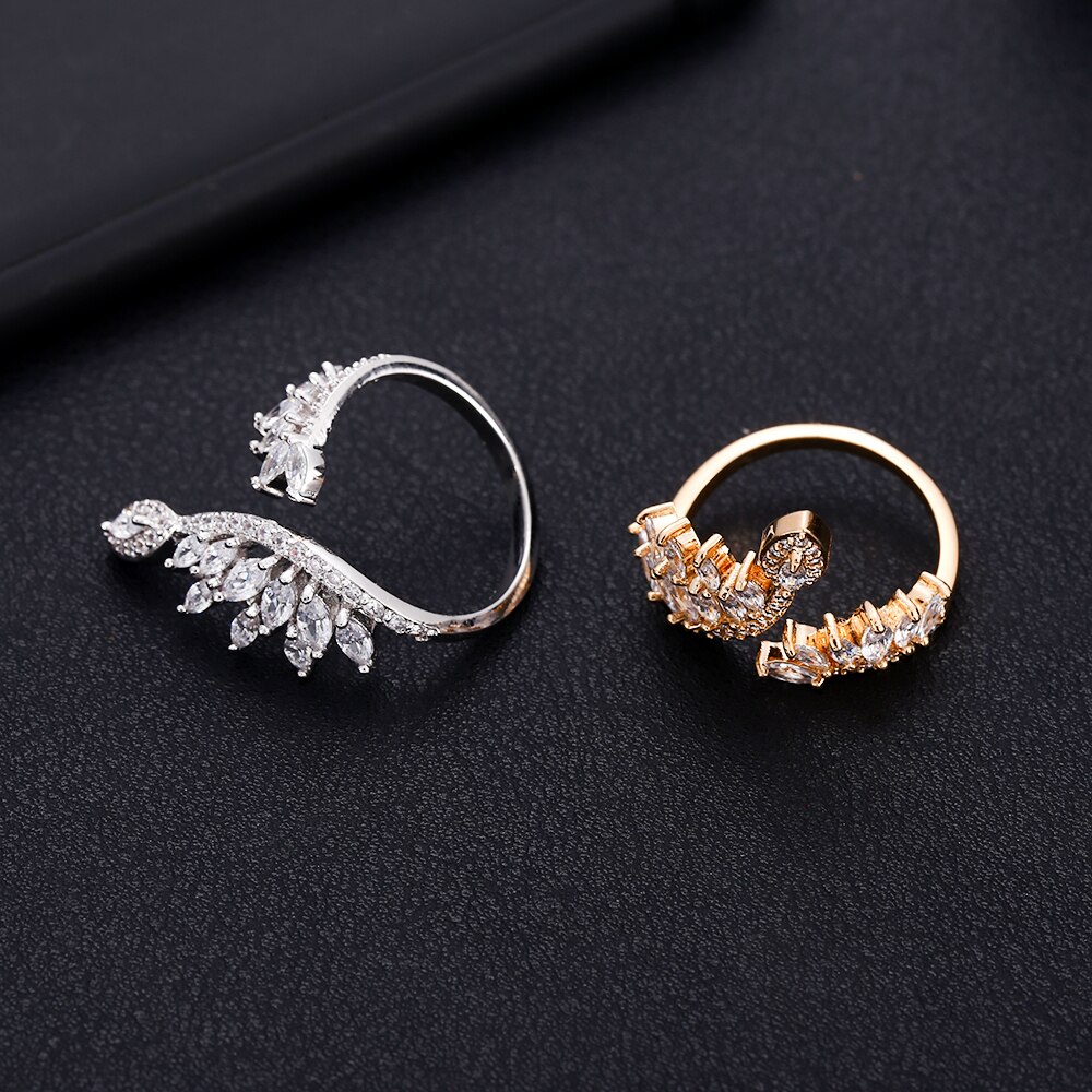 JaneKelly Trouwring Dames - Witte Steen, Micro Pave Engelenvleugels, Zetting, Zirkonia