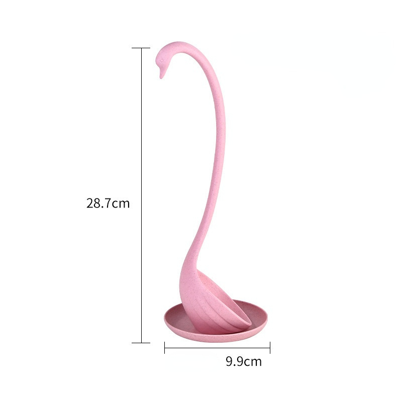 1Pc Swan Ladle Spoons with Tray Swan Shaped Ladle Special Swan Spoons Useful Kitchen Cooking Tool Plastic Ladle Home Table Decor: Pink