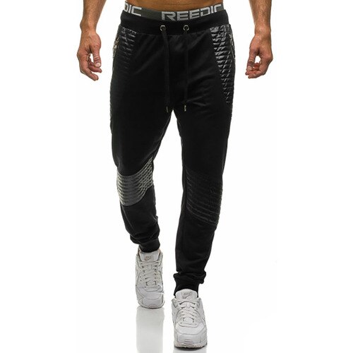 Pantalones de chándal para hombre de cuero estiloso pantalones Pantalones largos: M / Black
