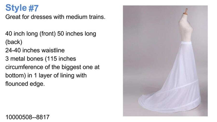 Hvid crinoline underskørt slips underskørt a-line havfrue hoop bryllup nederdel kjole: 7 / Sort