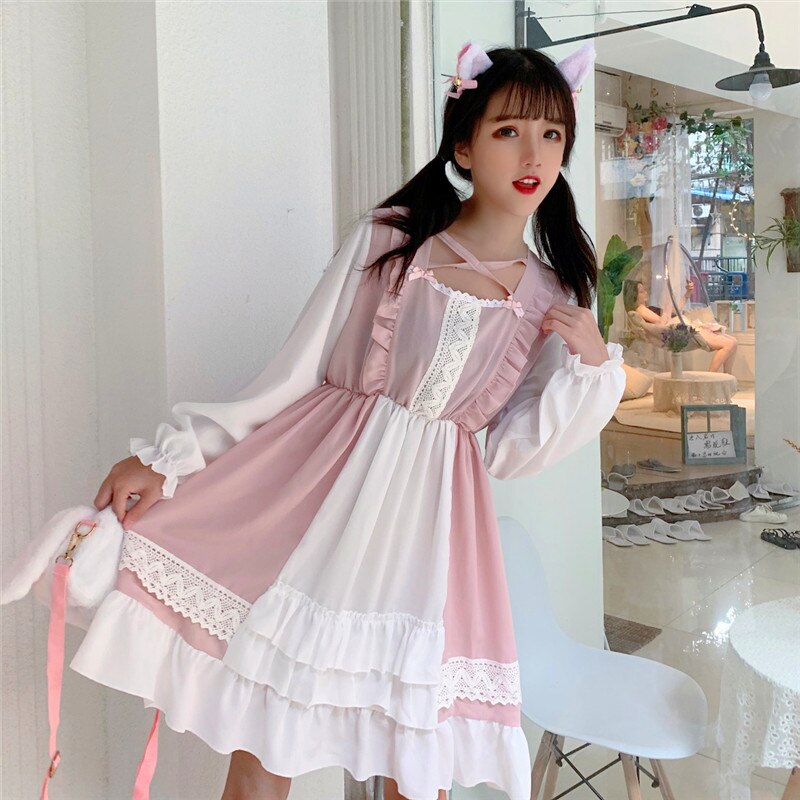 Robe lolita rose vintage doux rétro lacet robe victorienne kawaii fille gothique lolita op palace robe de princesse douce loli cos