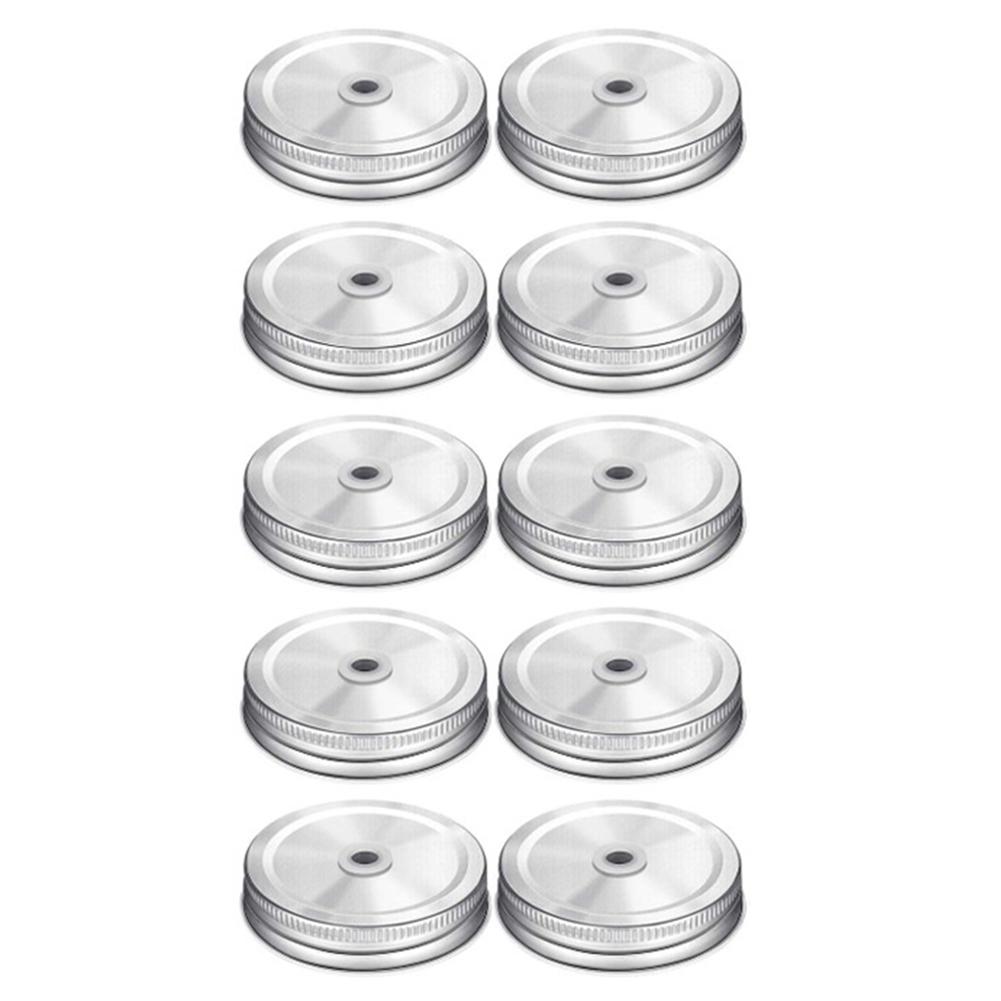 10pcs 70mm Stainless Steel Mason Jar Lids With Straw Holes Drinking Jar Lids Drink Bottle Caps For Birthday Party Wedding Favors
