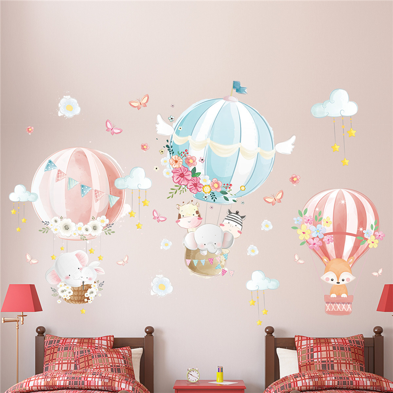 Air Ballon Cartoon Dieren Muurstickers Voor Kinderen Kinderkamer Decor Leuke Olifant Nursery Muurstickers Vinyl Muurstickers