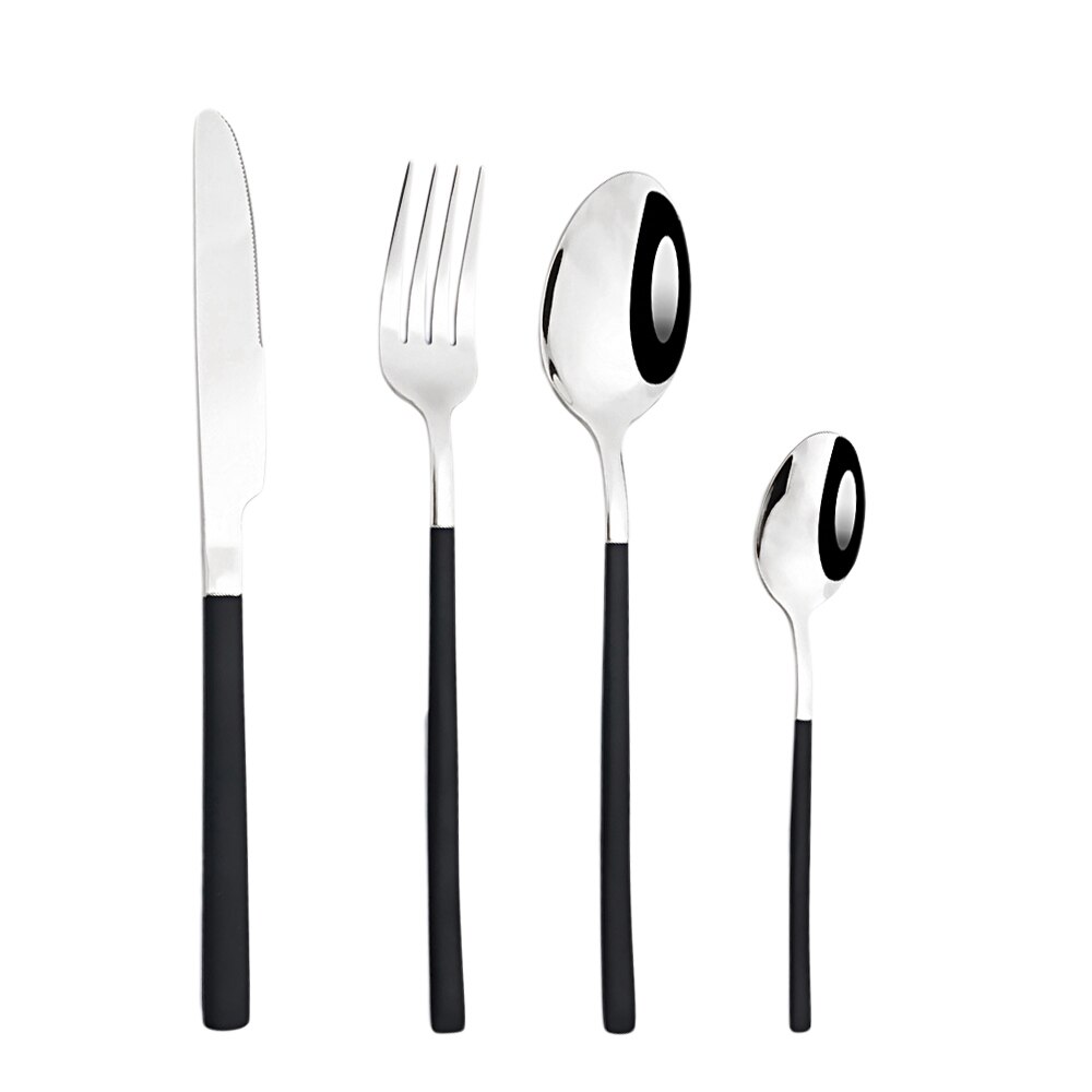Couverts en acier inoxydable, vaisselle dorée, fourchette à Dessert, cuillère à café, service de table, cuisine, service de dîner complet: Black silver