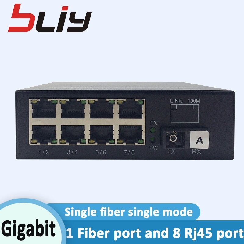 Bliy – convertisseur de média 9 ports, 1 gigabit ethernet, 8 commutateurs rj45 fibre optique, commutateur poe olt ftth epon onu, 1000Mbps