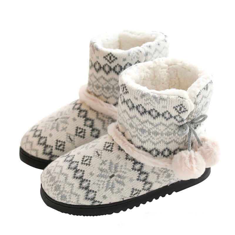 Zapatillas de casa de piel para mujer y niña, zapatos cálidos de algodón con plataforma plana para interiores, zapatillas cómodas de felpa tejidas de invierno