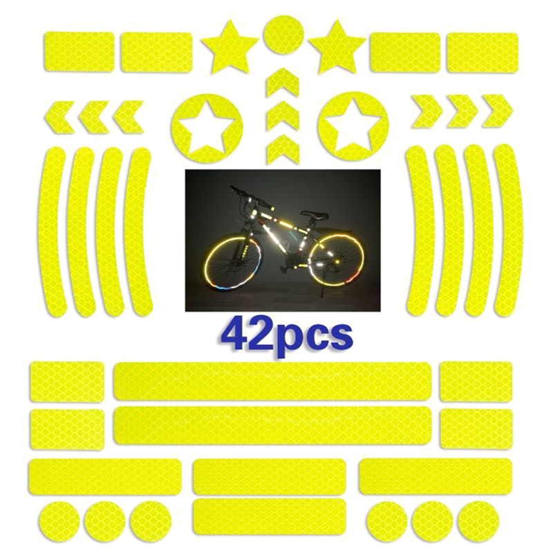 42 stk cykel krop reflekterende klistermærke nat sikkerhed logo gitter stribe advarselsstrimmel mtb scooter hjelm krop reflekterende klistermærke