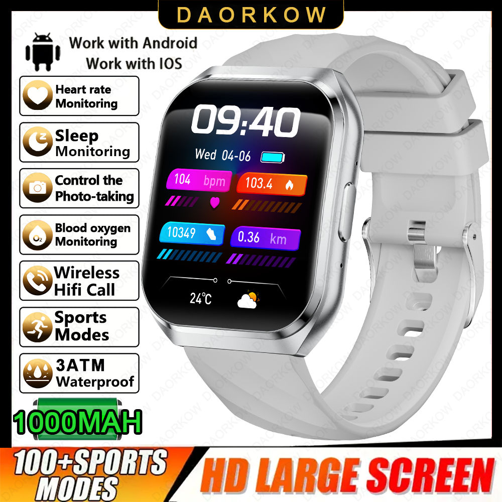 Nuovo Smart Watch Uomo 1000mAh Standby lungo Smartwatch esterno Uomo IP68 Impermeabile Frequenza cardiaca Sport BT Chiamata Batteria grande Orologio intelligente: nero