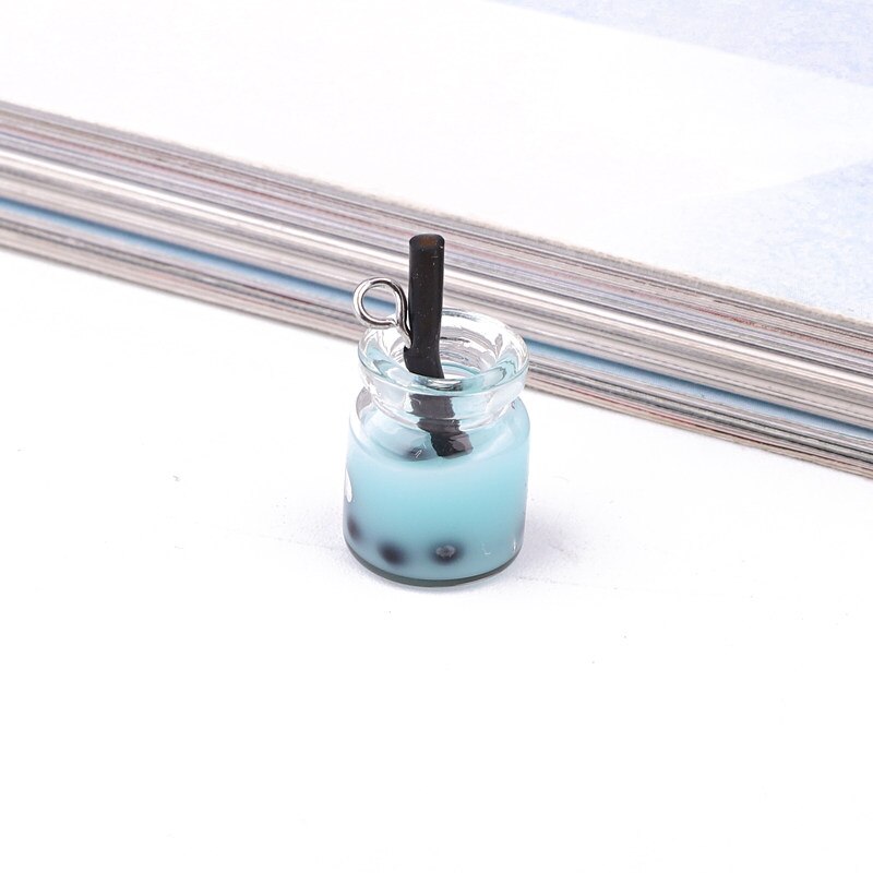 5 stücke Mini Perle Milch Tee Harz Charme Baumeln Ohrring Erkenntnisse Für Schmuck Machen Niedliche Flasche Anhänger Keychain Diy Charme zubehör: blue color