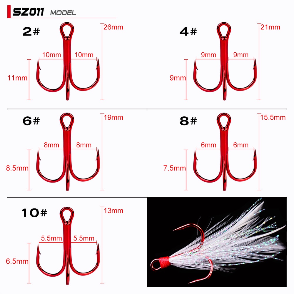 Fishing Hook 5pcs/lot High Carbon Steel Treble Hooks Fishing Jig Head Fishing Hook with Feather Fishing Tackle Fishing Lure