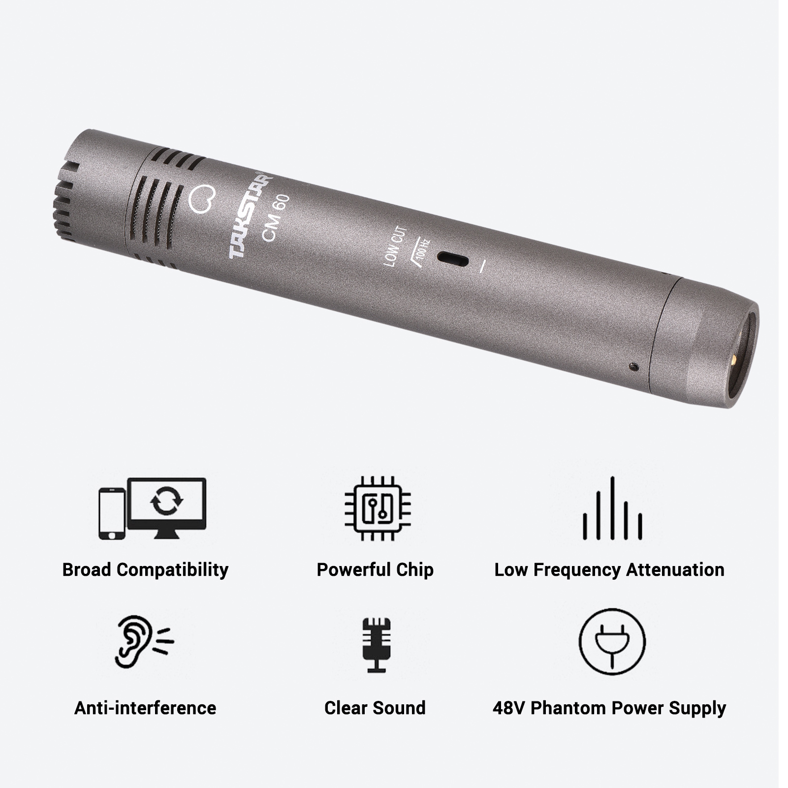 TAKSTAR CM-60 – Microphone à condensateur XLR, cardioïde, alimentation fantôme 48V, enregistrement en Studio, diffusion sur scène