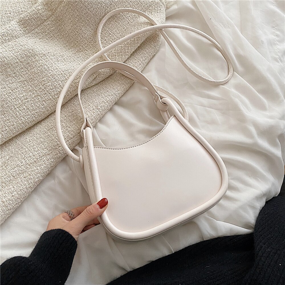Burminsa Trendy Small Armpit Shoulder Bags For Women Brand Half Moon Crossbody Ladies Purses And Handbags Spring 2022: White