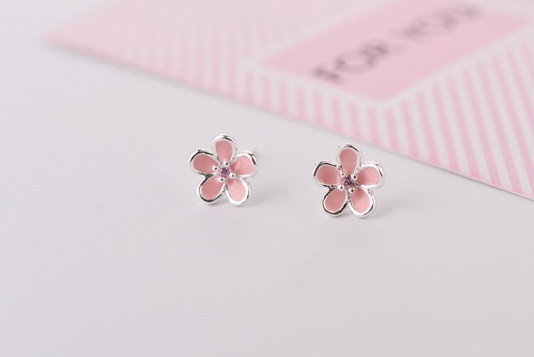 100% 925 Sterling Zilver Enamel Roze Bloem Stud Oorbellen Voor Vrouwen Luxe Hypoallergeen Sterling-Zilver-Sieraden Brincos EH527