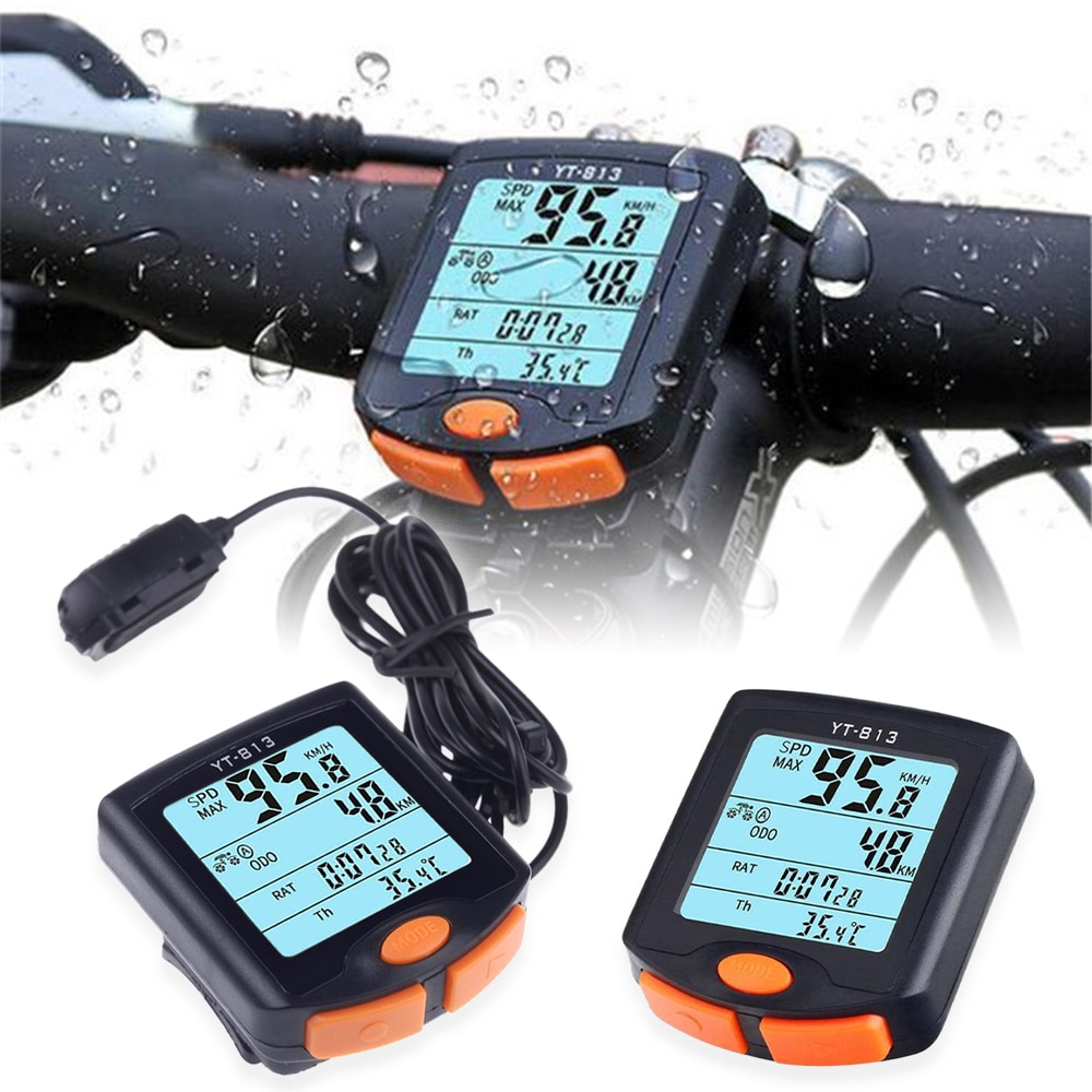 Bicycle Speedometer Bike Odometer Cycling Multi Function Waterproof Bike Computer 4 Line Display with Backlight YT-813 Cordless