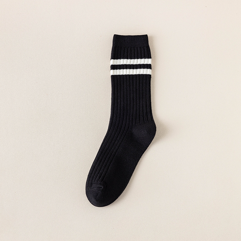 2021 novo outono inverno de alta qualidade 95% algodão listrado casual socks socks socks casual tripulação meias femininas respirável casual meias longas: black