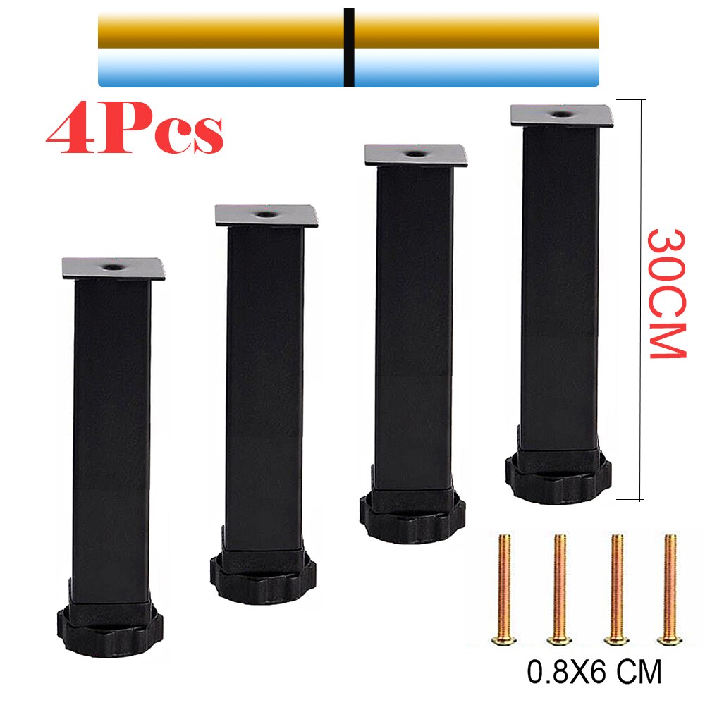 4Pcs Adjustable Bed Square Tube Frame Bracket Feets Legs Bed Slat Mattress Support Table Legs for Bed Frame Fixed Support Foots: I black 30cm