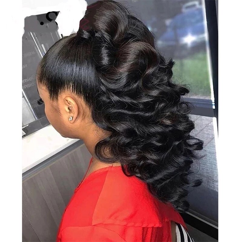 Loose Deep Wave Natural Black Synthetic Hair Lace Front Wigs For Black Women Side Part Frontal Fiber Natural Hairline Glueless