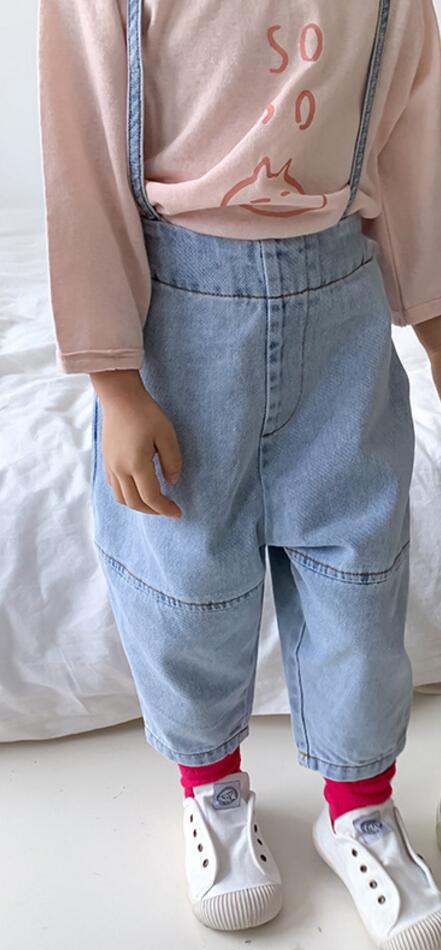 Garçons filles denim salopette style enfants coton décontracté navet denim pantalon enfants enfant en bas âge: Bleu / 5T