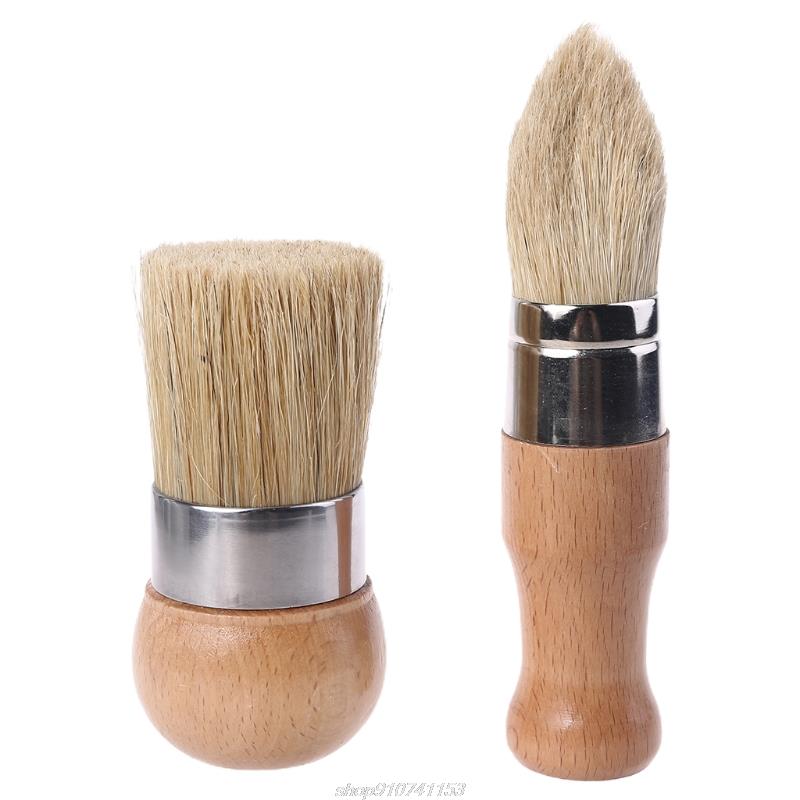 2Pcs/Set Round and Pointed Chalk Paint Wax Brush Ergonomic Wood Handle Natural Bristle Brushes Furniture Paint A14 21: 2PCS
