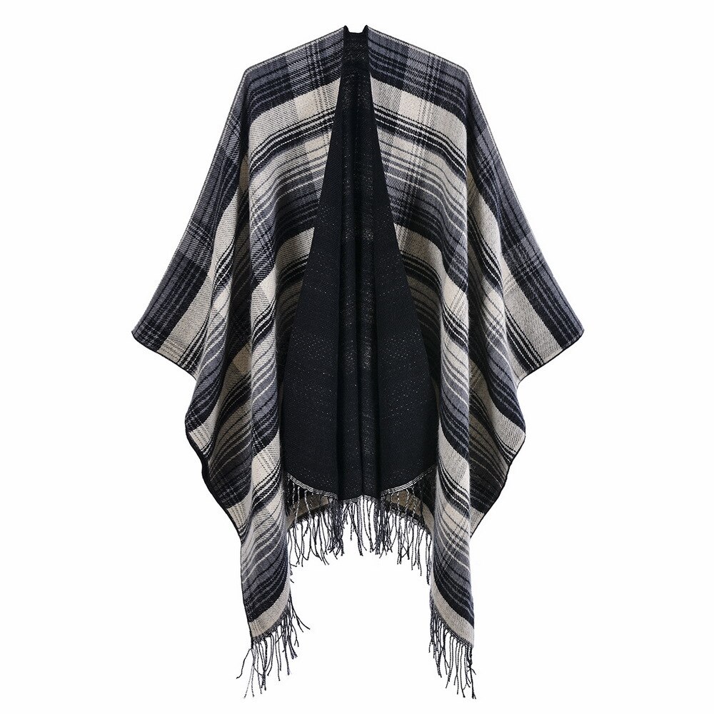 Scottish Classic Color Women Autumn Spring Plaid Shawl Cloak Imitation Cashmere Tassel Thick Warmth Split Shawl Stole Pashmina: 1