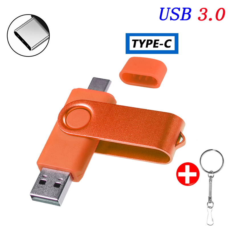 Type-C USB 3.0 High Speed Flash Drive 2 IN 1 360° Rotate Freely Pen Drive 128GB/64GB/32GB/16GB Multi-format Compatible U Disk: Yellow / 16 GB